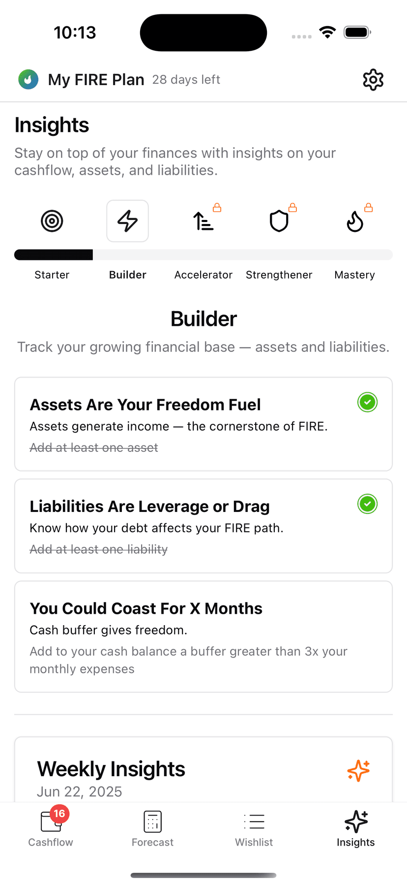 App screenshot showing general insights